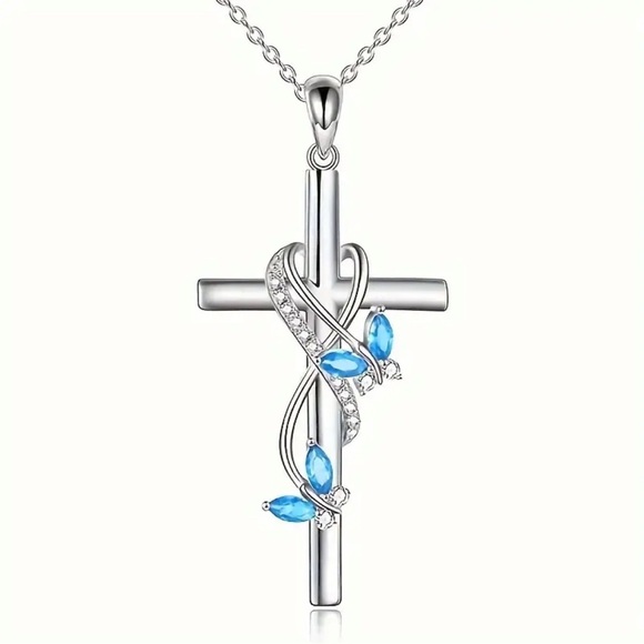 NEW Elegant Blue Butterfly Cross Necklaces - Picture 2 of 3